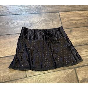 VTG Y2K Star City Black & Pink Fairy Polka Dot Satin Micro Mini Skirt Size 11